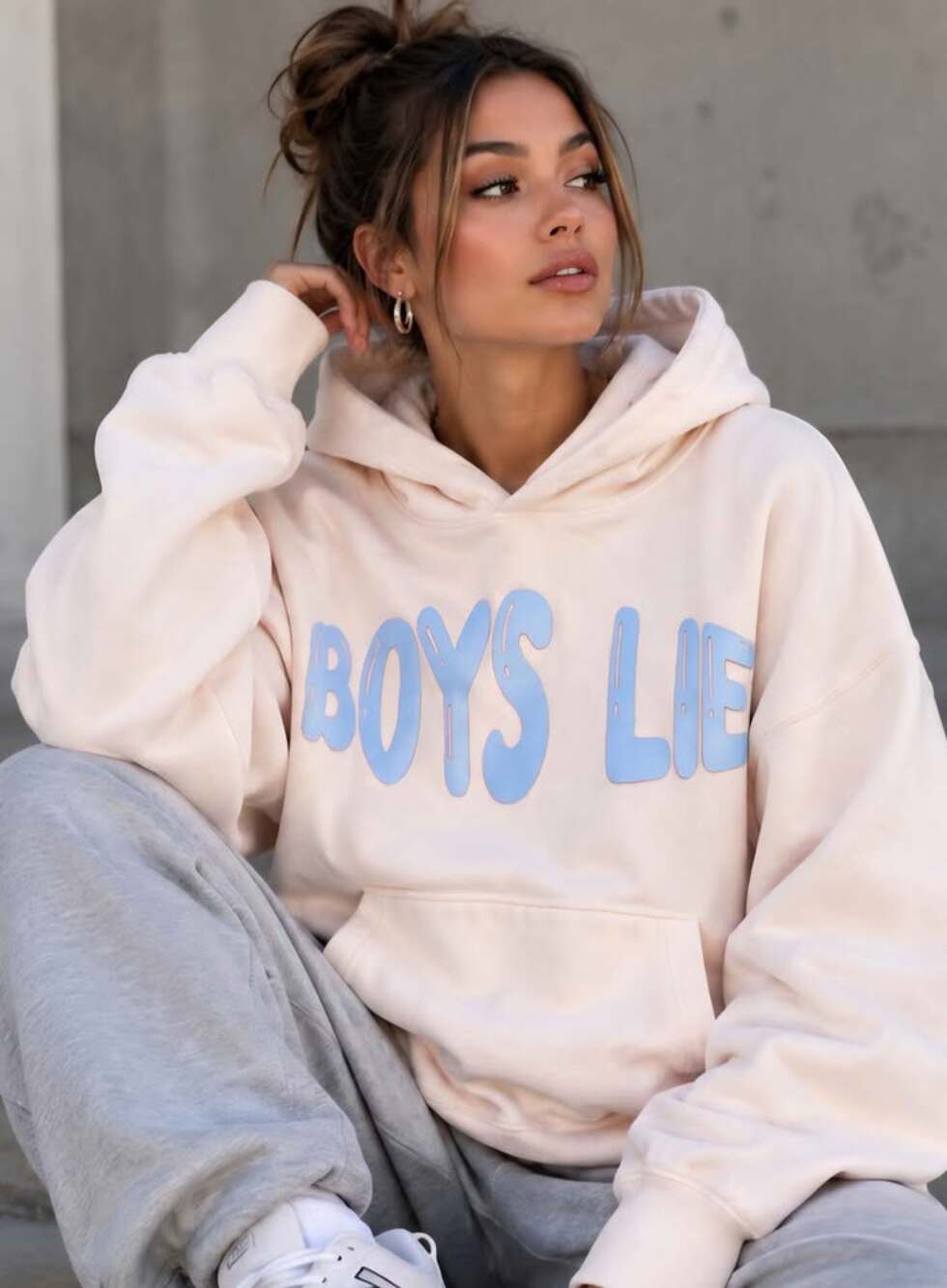 Boys Lie Cream Blue Graphic Hoodie Oversized OSO Y2K Streetwear